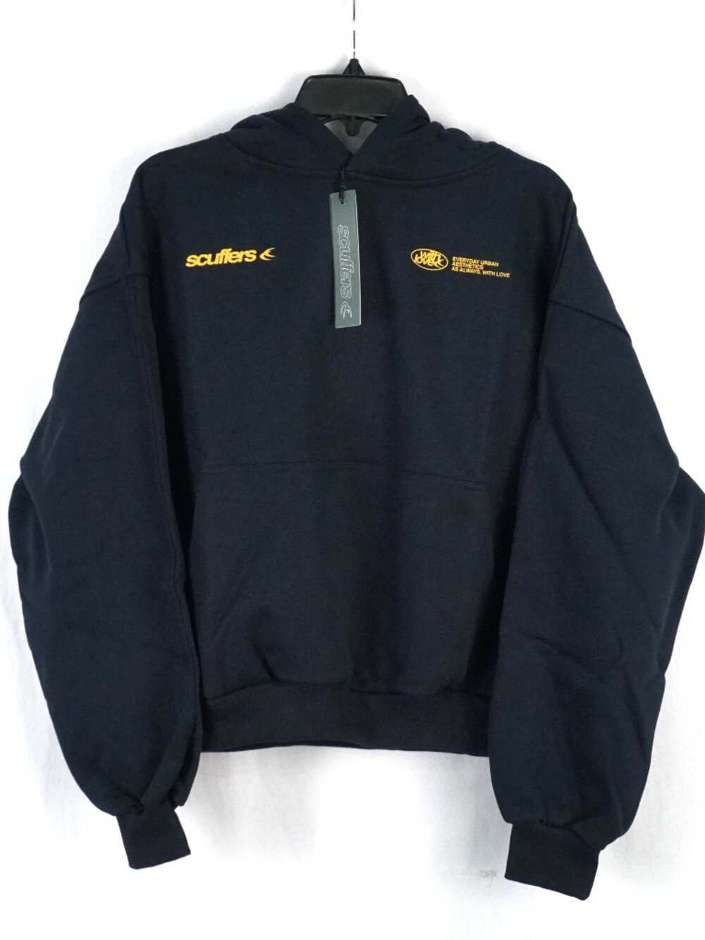 Scuffers With Love Sign Cotton Hoodie in Black and Yellow - Size Medium - NWT